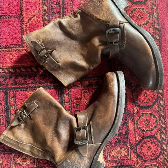 Frye Tan Leather Buckle Boots - Picture 2 of 4